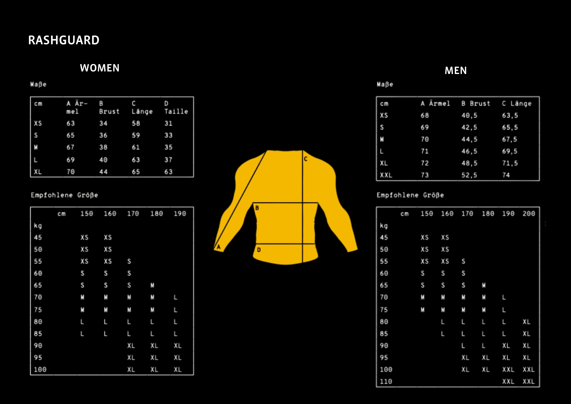PAZURU_Rashguard_Size Chart
